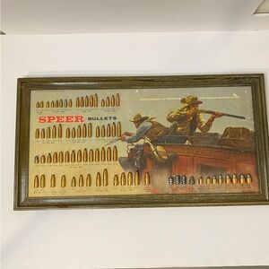 Speer Bullets Vintage Display Board, 1969 BULLET Stagecoach Cowboy RIFLE, Framed